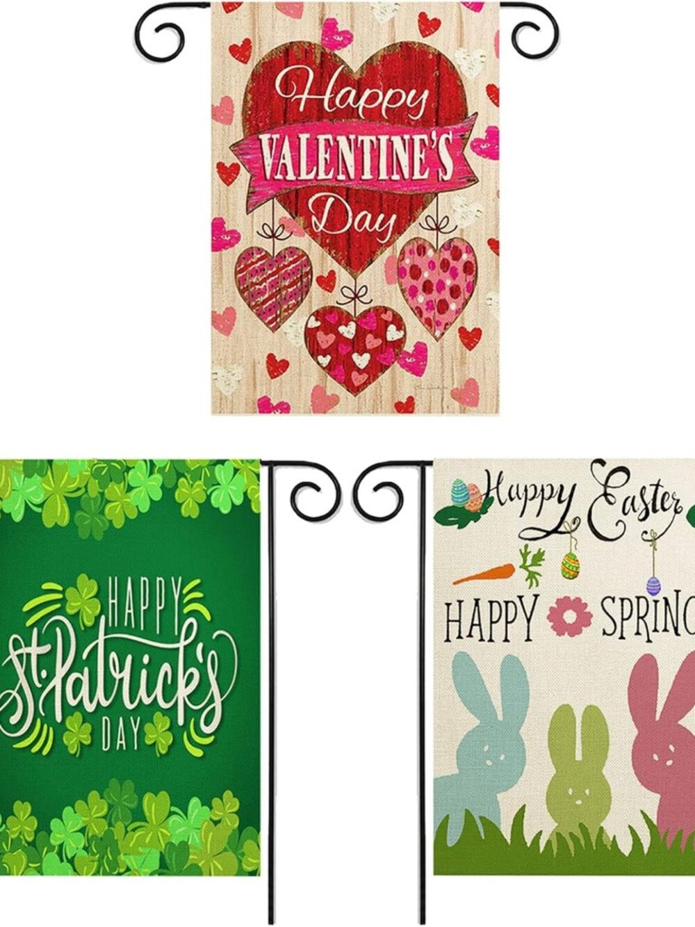 Valentine Garden Flag St Patricks Day Garden Flag Easter Garden Flags 3Pack